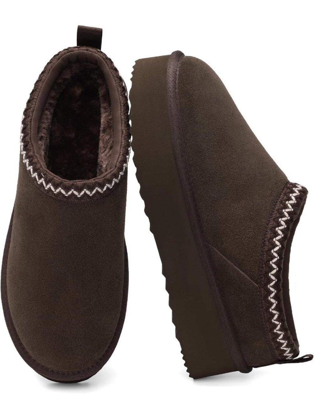Dream Pairs Women Dark Brown Slip On Platform Genuine Furry Suede House Slippers